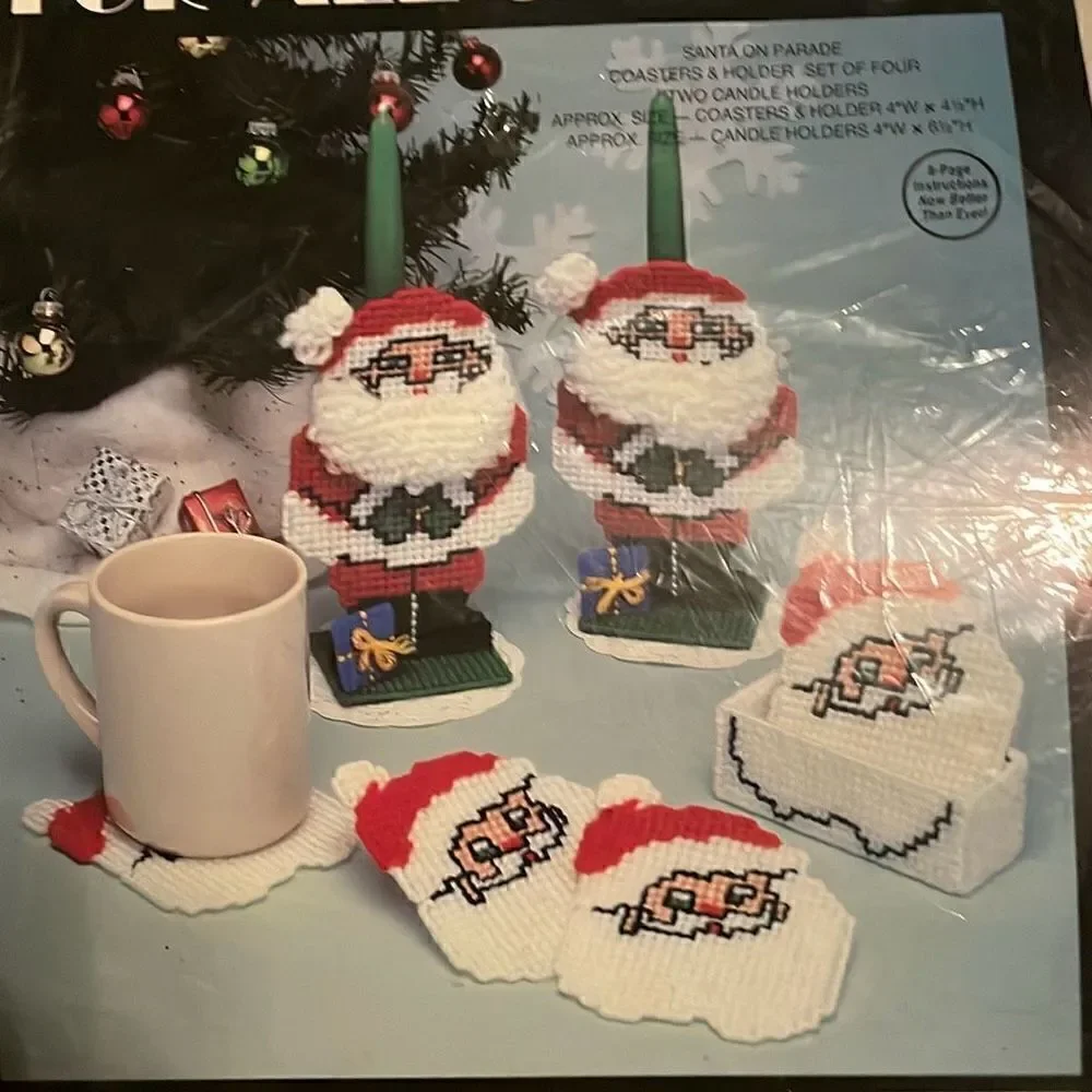 Vintage Needlecraft Ala Mode Plastic Canvas For All Seasons Kit Santa on Parade